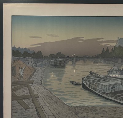Litografia di Henri Rivière Paysages Parisiens - Le Pont des Saints-Pères e Le Louvre