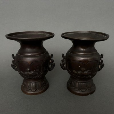 Paire de vases en bronze Japon XIXe patine brune
