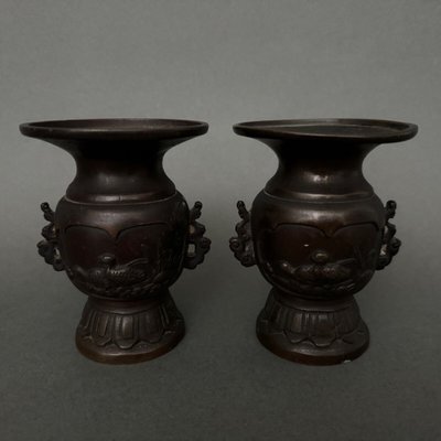 Paire de vases en bronze Japon XIXe patine brune