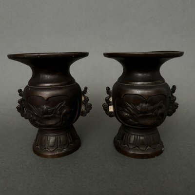 Paire de vases en bronze Japon XIXe patine brune