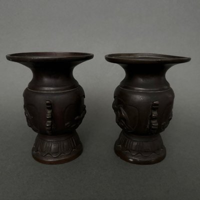 Paire de vases en bronze Japon XIXe patine brune