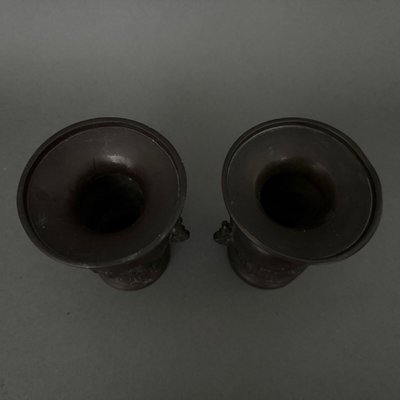 Paire de vases en bronze Japon XIXe patine brune