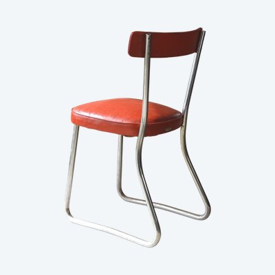 Thonet Bauhaus chair, leather and steel, ca. 1950 - Stahlrorhmobel -