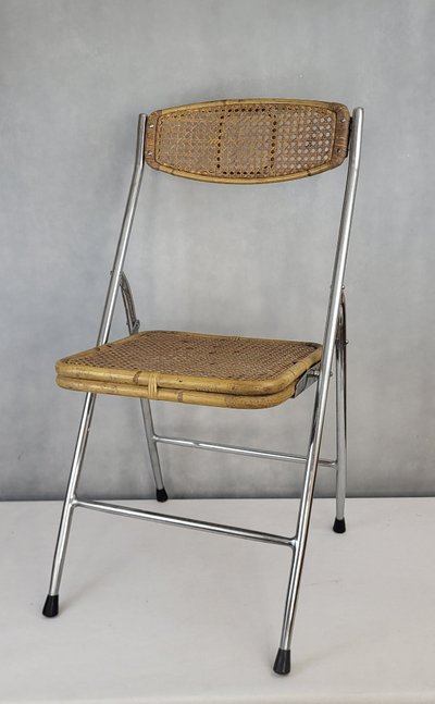 Pair of 1970's rattan folding chairs