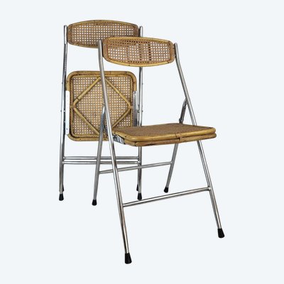 Pair of 1970's rattan folding chairs
