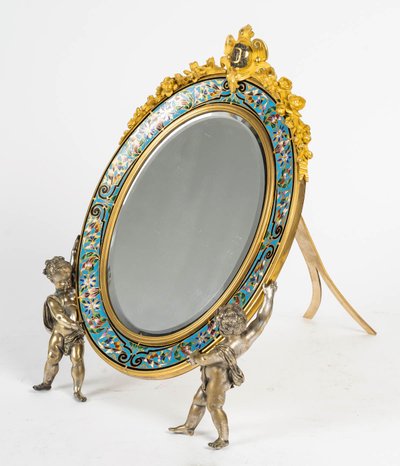 Specchio in bronzo dorato e smalto cloisonné, XIX secolo