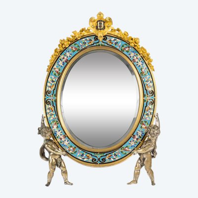 Specchio in bronzo dorato e smalto cloisonné, XIX secolo