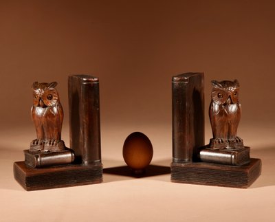  Pair of Black Forest owl-shaped bookends, circa 1900-1920.