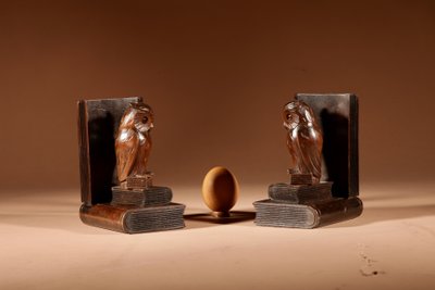  Pair of Black Forest owl-shaped bookends, circa 1900-1920.