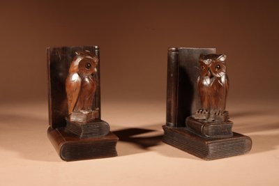  Pair of Black Forest owl-shaped bookends, circa 1900-1920.