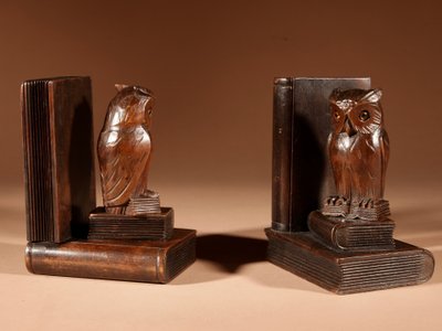  Pair of Black Forest owl-shaped bookends, circa 1900-1920.