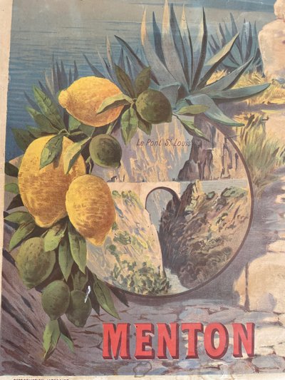 Hugo d’Alesi - Menton Côte d’Azur Affiche Entoilée Voyages Circa 1890