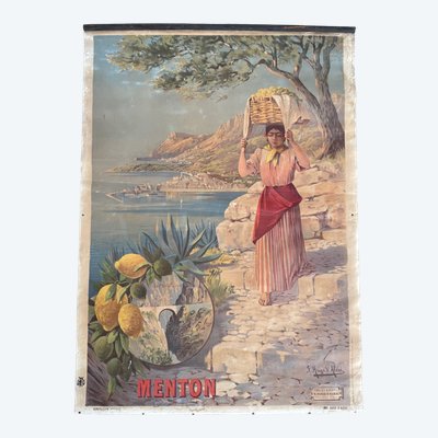 Hugo d’Alesi - Menton Côte d’Azur Affiche Entoilée Voyages Circa 1890