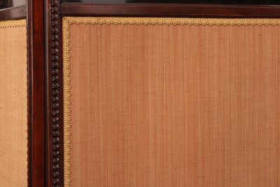 - Louis XVI-style four-leaf folding screen in carved and mahogany-stained beech. Work