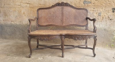 Louis XV rattan cane bench, 19th century