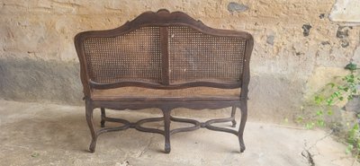 Louis XV rattan cane bench, 19th century