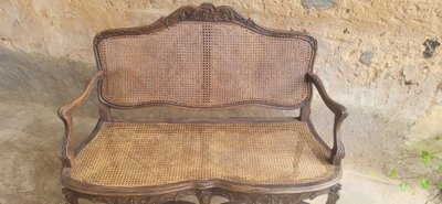 Louis XV rattan cane bench, 19th century