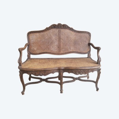 Louis XV rattan cane bench, 19th century