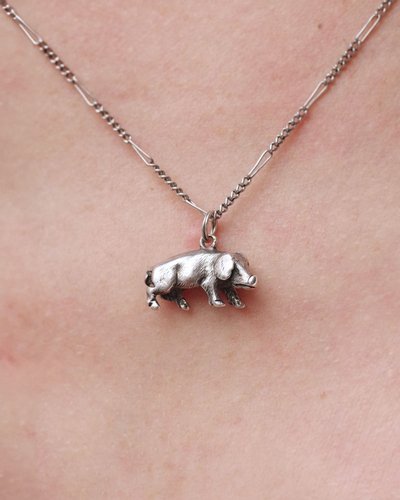 Super cute antique silver tiny Edwardian pig charm pendant, silver pig pendant, charm pendant