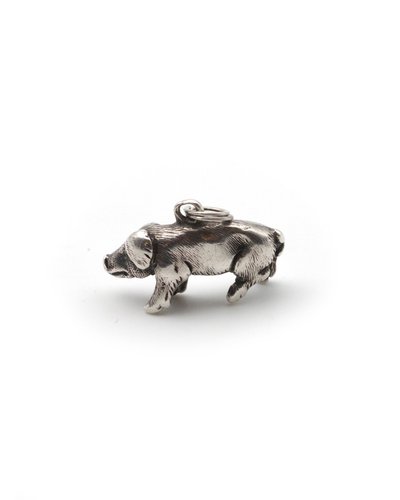 Super cute antique silver tiny Edwardian pig charm pendant, silver pig pendant, charm pendant