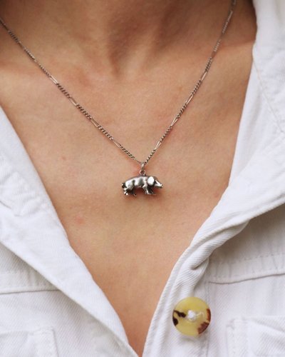 Super cute antique silver tiny Edwardian pig charm pendant, silver pig pendant, charm pendant