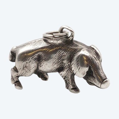 Super cute antique silver tiny Edwardian pig charm pendant, silver pig pendant, charm pendant