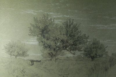 Disegno a carboncino "Paesaggio di Fontainebleau" Alexandre René-Louis Véron (1826-1897)