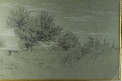 Disegno a carboncino "Paesaggio di Fontainebleau" Alexandre René-Louis Véron (1826-1897)