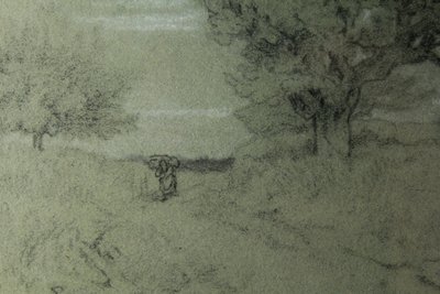 Disegno a carboncino "Paesaggio di Fontainebleau" Alexandre René-Louis Véron (1826-1897)