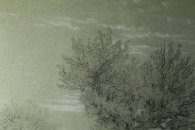 Disegno a carboncino "Paesaggio di Fontainebleau" Alexandre René-Louis Véron (1826-1897)