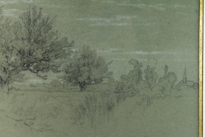 Disegno a carboncino "Paesaggio di Fontainebleau" Alexandre René-Louis Véron (1826-1897)
