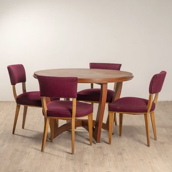 Sedie Art Deco in seta viola di Jules Leleu, set di 4