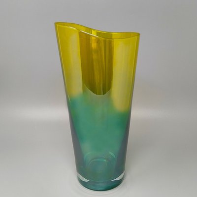 Vase de luxe vert et jaune en verre de Murano fabriqué à la main dans les années 1970 par Ca dei Vetrai. Fabriqué en Italie