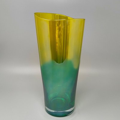 Vase de luxe vert et jaune en verre de Murano fabriqué à la main dans les années 1970 par Ca dei Vetrai. Fabriqué en Italie