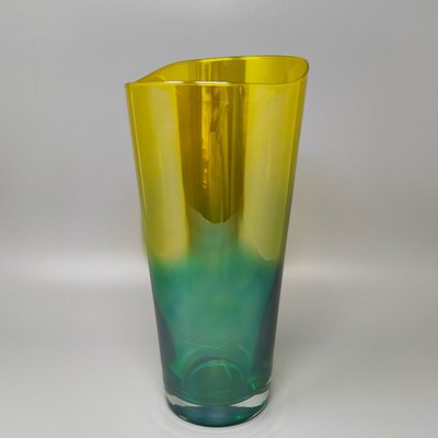 Vase de luxe vert et jaune en verre de Murano fabriqué à la main dans les années 1970 par Ca dei Vetrai. Fabriqué en Italie