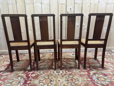 Série de 4 chaises art déco cannées 