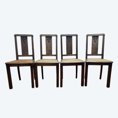 Série de 4 chaises art déco cannées 