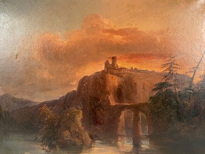 “Paesaggio al crepuscolo”, olio su tela firmato A. de St Vincent e datato 1840