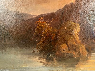 “Paesaggio al crepuscolo”, olio su tela firmato A. de St Vincent e datato 1840