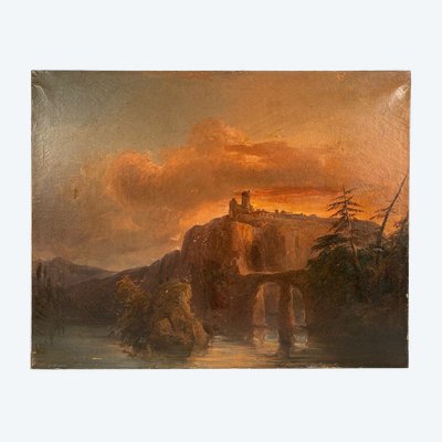 “Paesaggio al crepuscolo”, olio su tela firmato A. de St Vincent e datato 1840