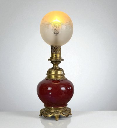 LAMPE CHINE ÉPOQUE NAPOLÉON III EN CÉRAMIQUE SANG DE BŒUF ORNÉE DE BRONZE DORÉ