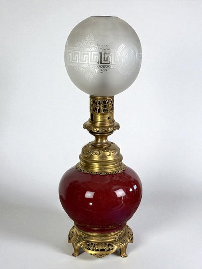 LAMPE CHINE ÉPOQUE NAPOLÉON III EN CÉRAMIQUE SANG DE BŒUF ORNÉE DE BRONZE DORÉ