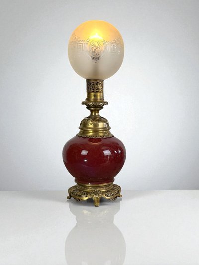 LAMPE CHINE ÉPOQUE NAPOLÉON III EN CÉRAMIQUE SANG DE BŒUF ORNÉE DE BRONZE DORÉ