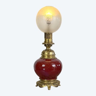 LAMPE CHINE ÉPOQUE NAPOLÉON III EN CÉRAMIQUE SANG DE BŒUF ORNÉE DE BRONZE DORÉ