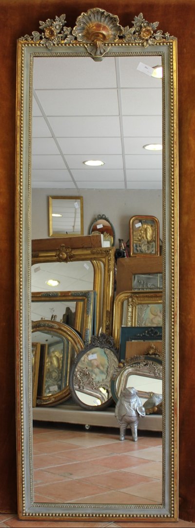 71 X 221 cm, Très grand miroir étroit d'entre-deux XIXème