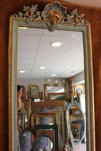 71 X 221 cm, Très grand miroir étroit d'entre-deux XIXème