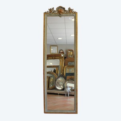 71 X 221 cm, Très grand miroir étroit d'entre-deux XIXème
