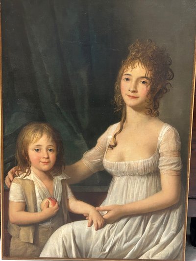 Portrait of a woman and her son, Directoire period - Empire - H 92 cm - oil on canvas