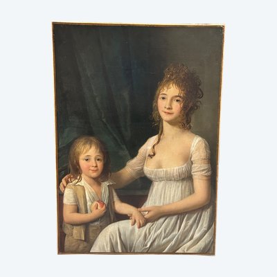 Portrait of a woman and her son, Directoire period - Empire - H 92 cm - oil on canvas