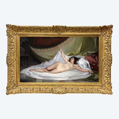 Dipinto ad olio spagnolo su tela, nudo sdraiato, XIX secolo, attr. di Luis R Falero
